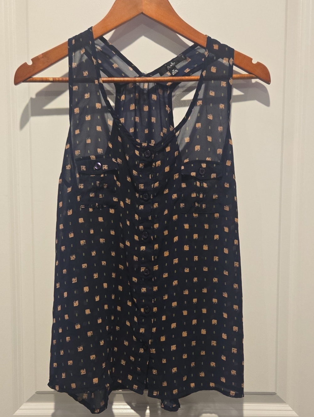 Papaya Navy Sleeveless Printed Button-Front Racerback Camisole